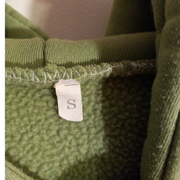 Kawaii Green Animal Patch Hoodie S Fleece Lined Pullover Sweatshirt Bear Frog - Picture 5 of 6